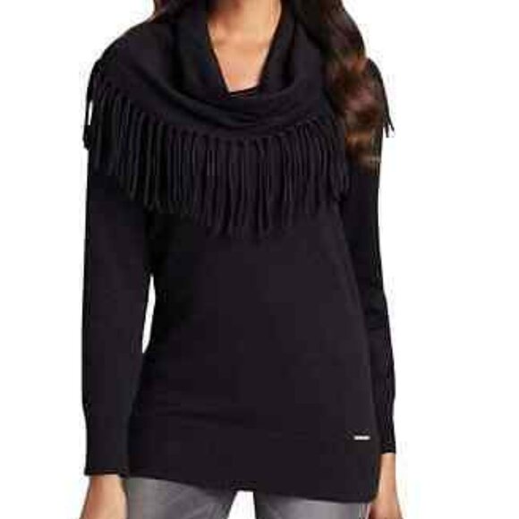 Michael Kors Sweaters - Michael Kors Plus Size Fringe Cowl Neck Sweater With Fringe, Black, Size 2x